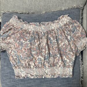 J. Crew Blue and Pink Paisley Smocked  Top
